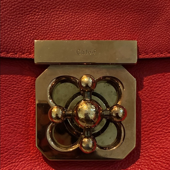 Chloe Red Leather Shoulder Bag with Gold Chain - Picture 7 of 9